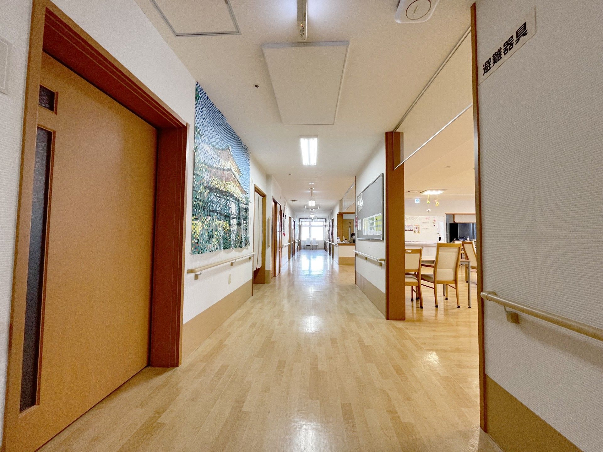 明るい廊下と共有スペース