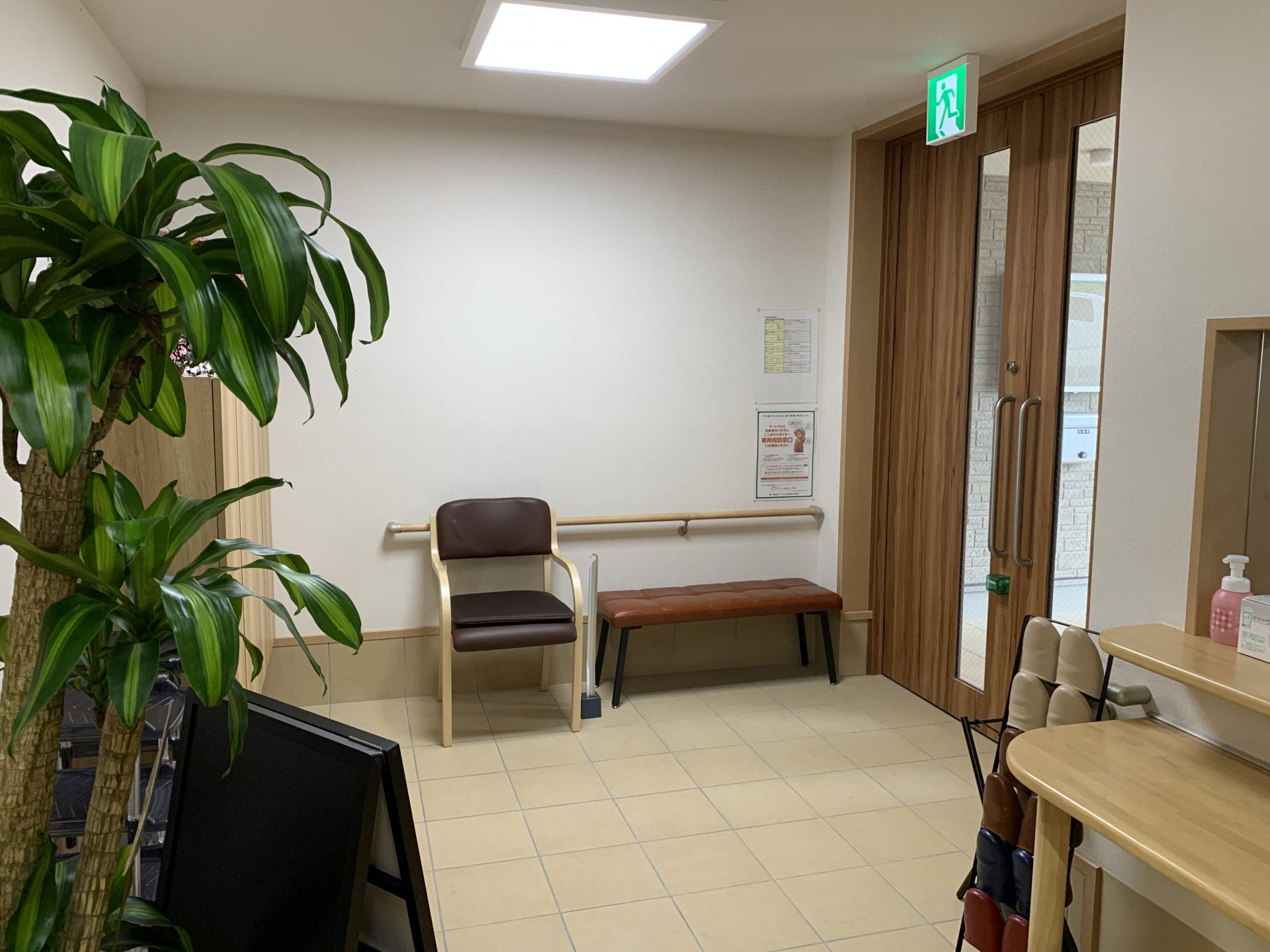 待合室の椅子と植物