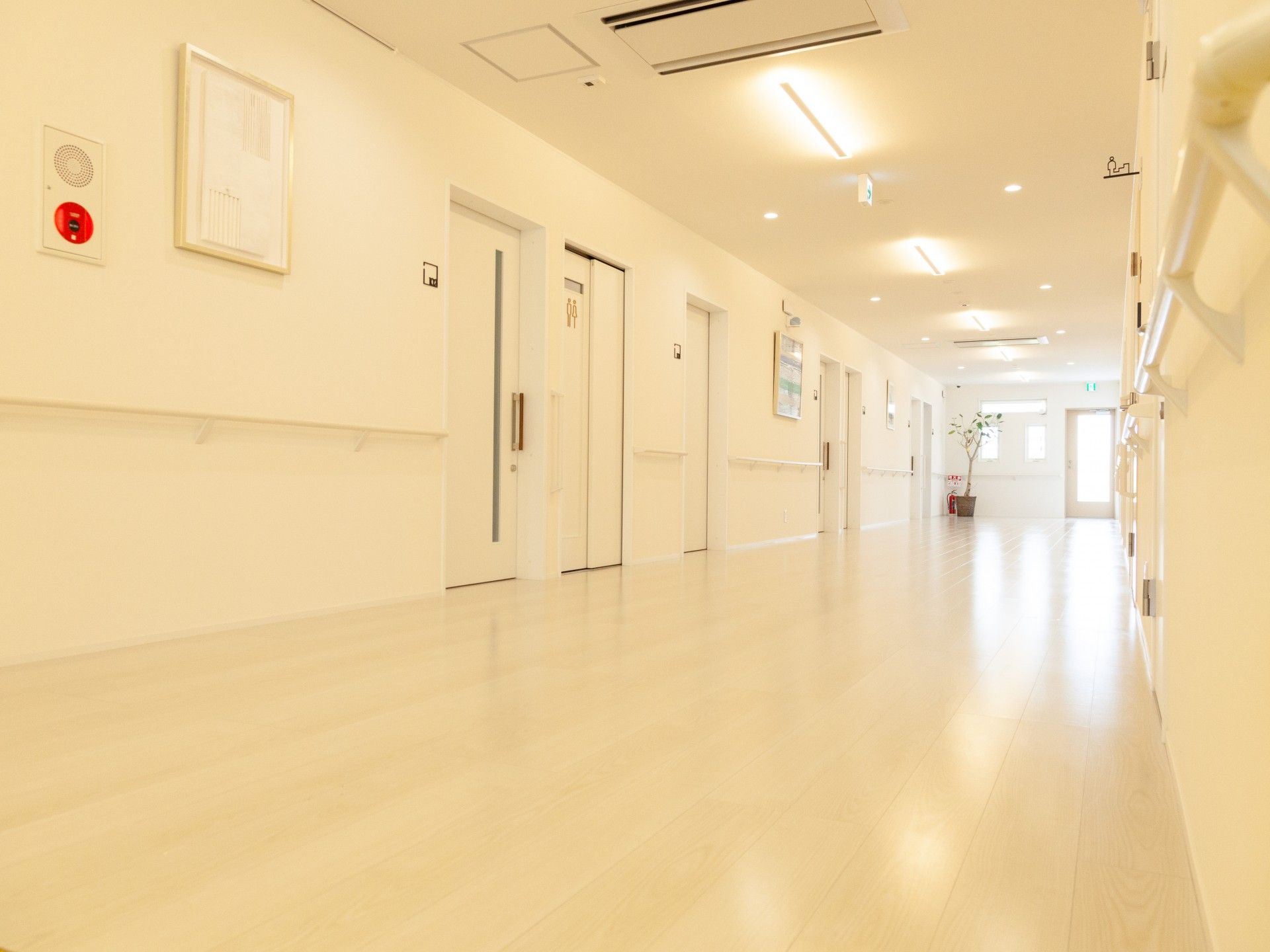 明るく広々とした廊下