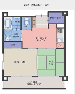 広々とした2DKの間取り図