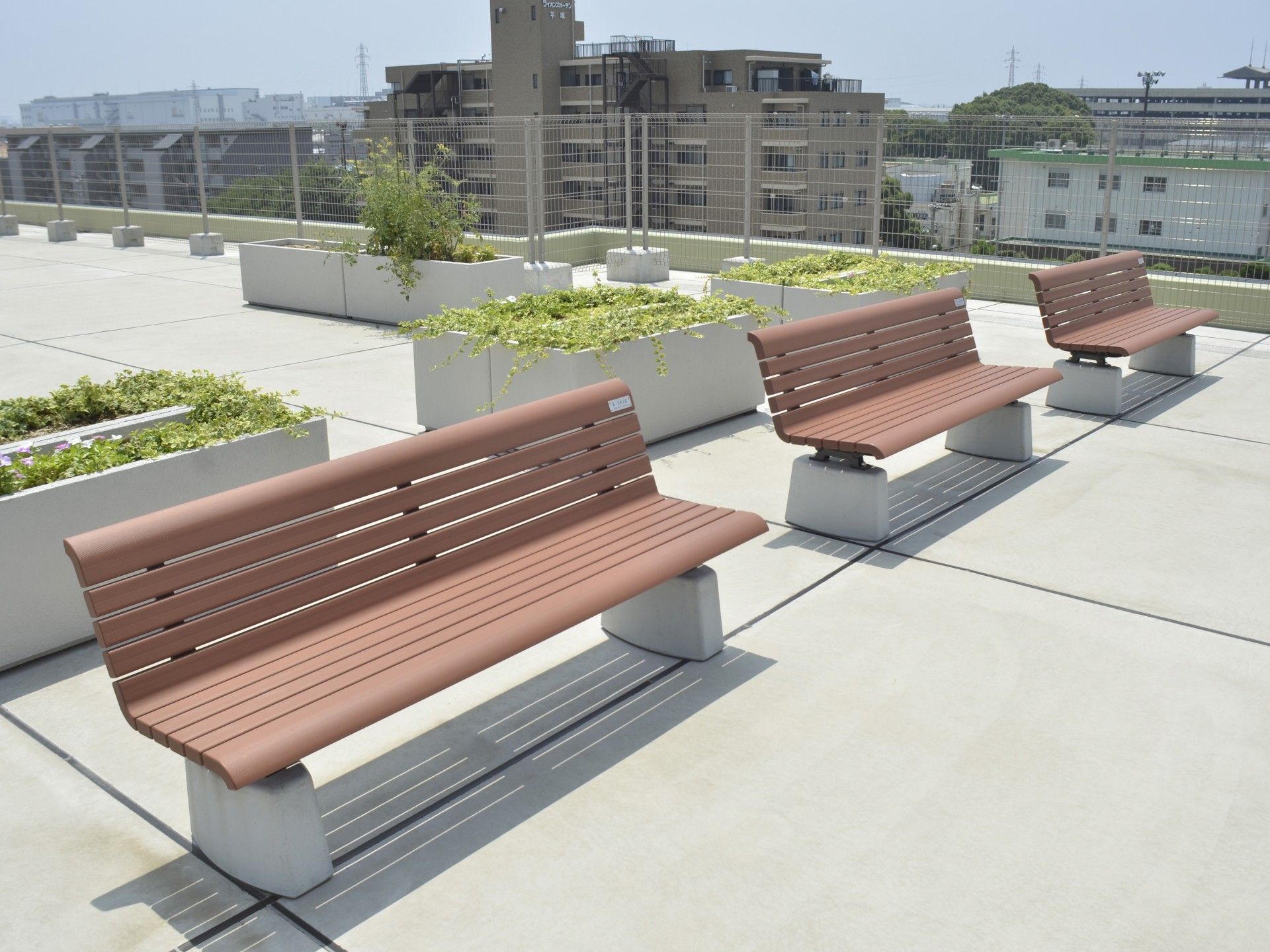 屋上のベンチと緑