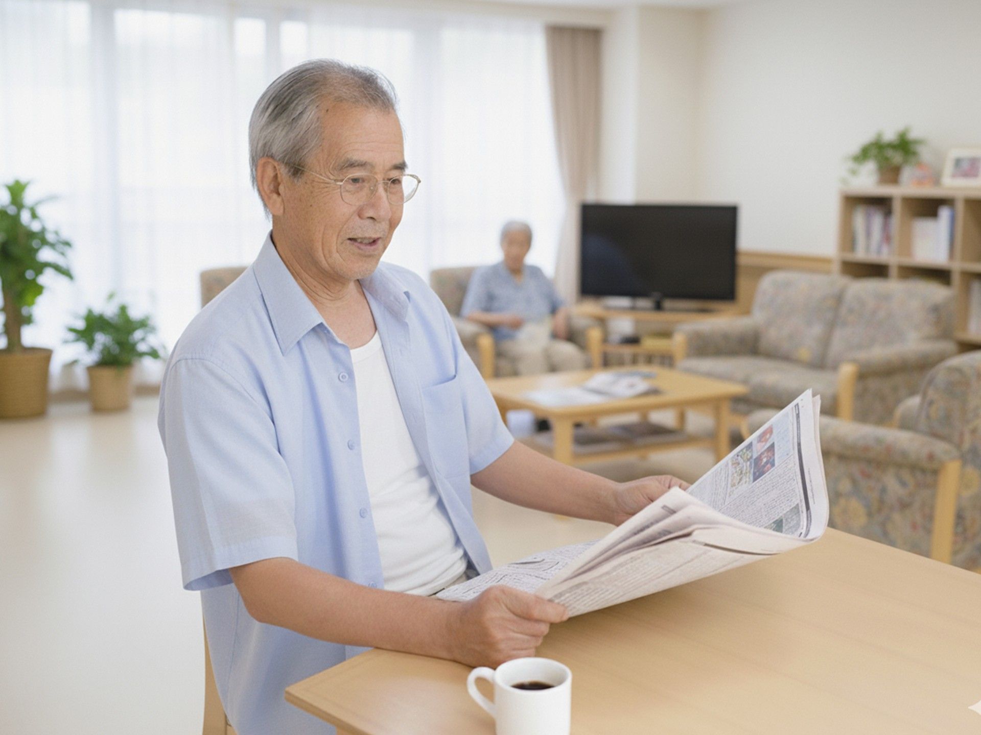 新聞を読んでいる高齢の男性