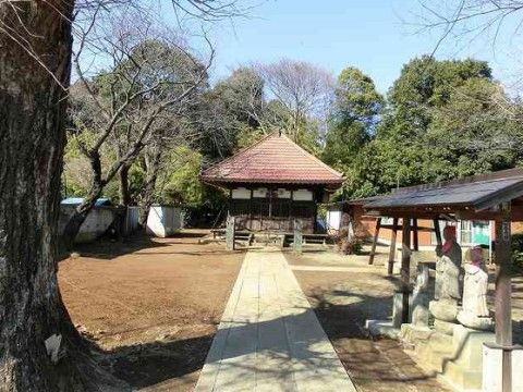 近所にある木々が生い茂った寺の境内である。敷地内にはお地蔵さまが置かれた場所もある。心落ち着く場所である。