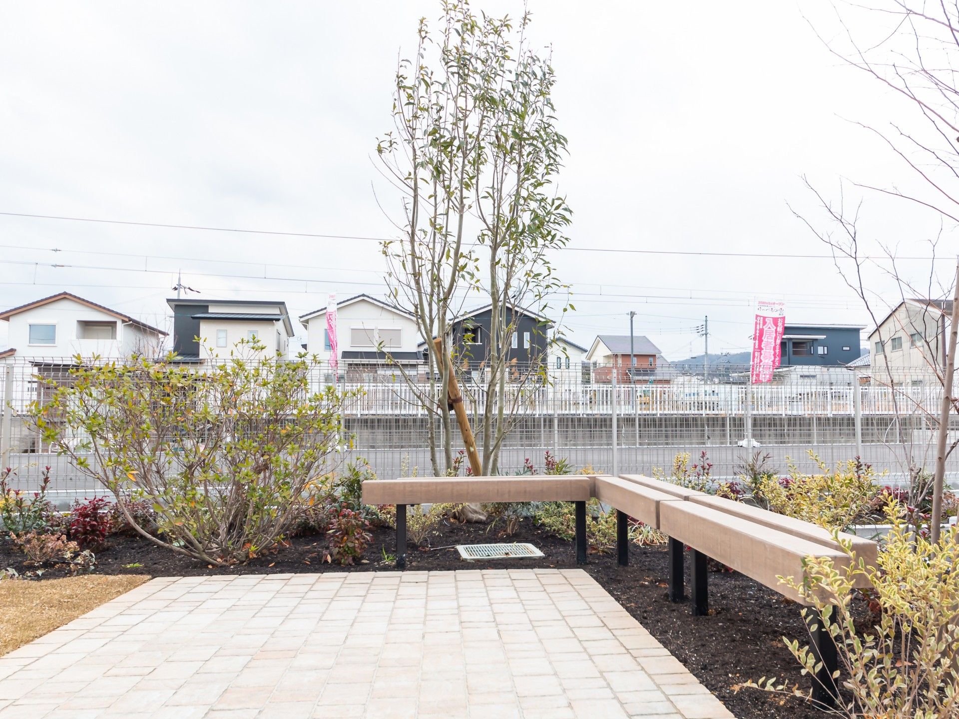 庭のベンチと植栽