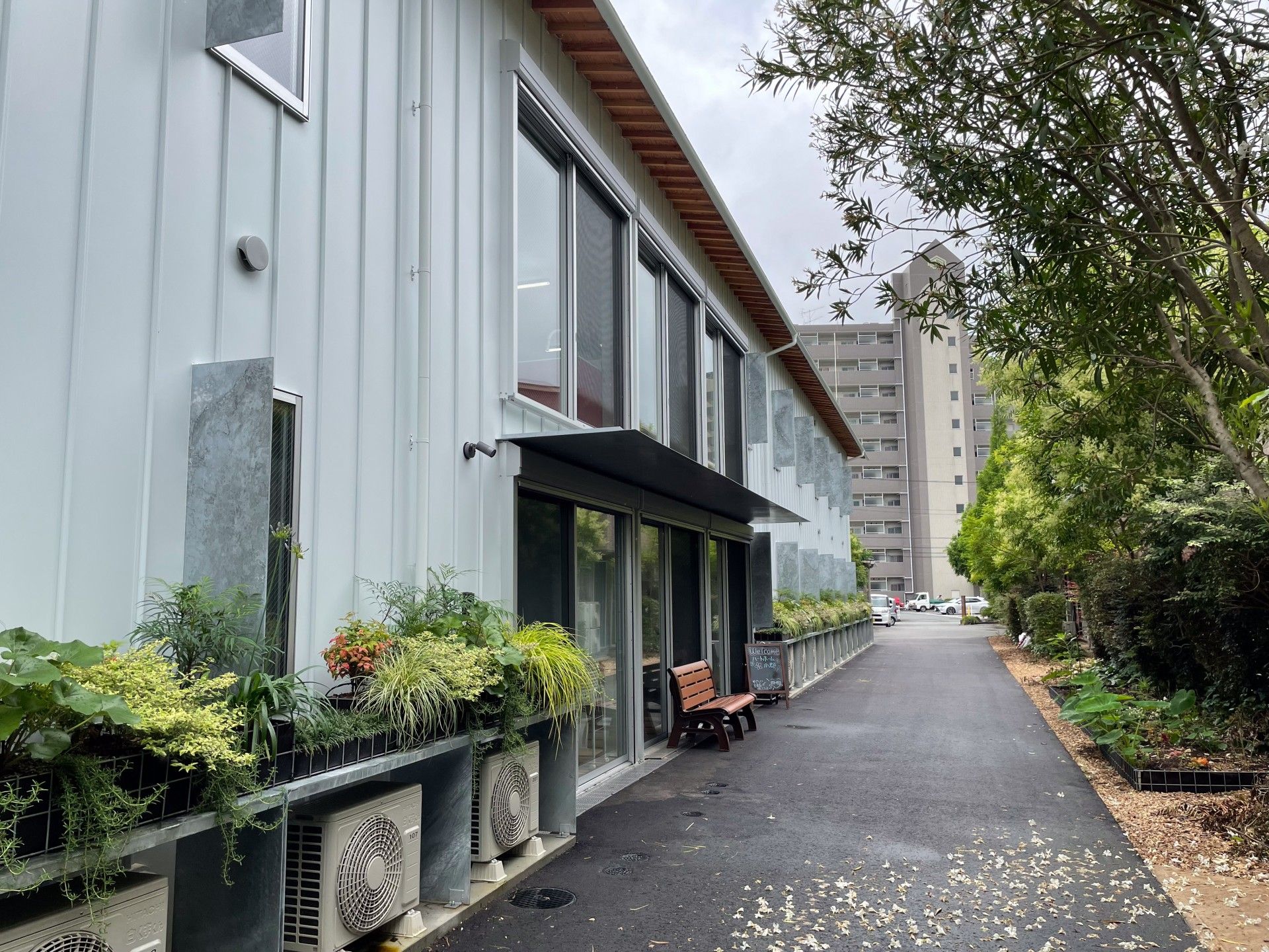 緑豊かな建物の外観