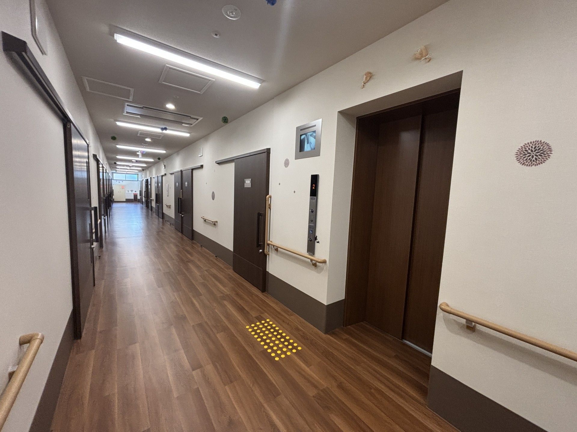 明るい廊下とエレベーター