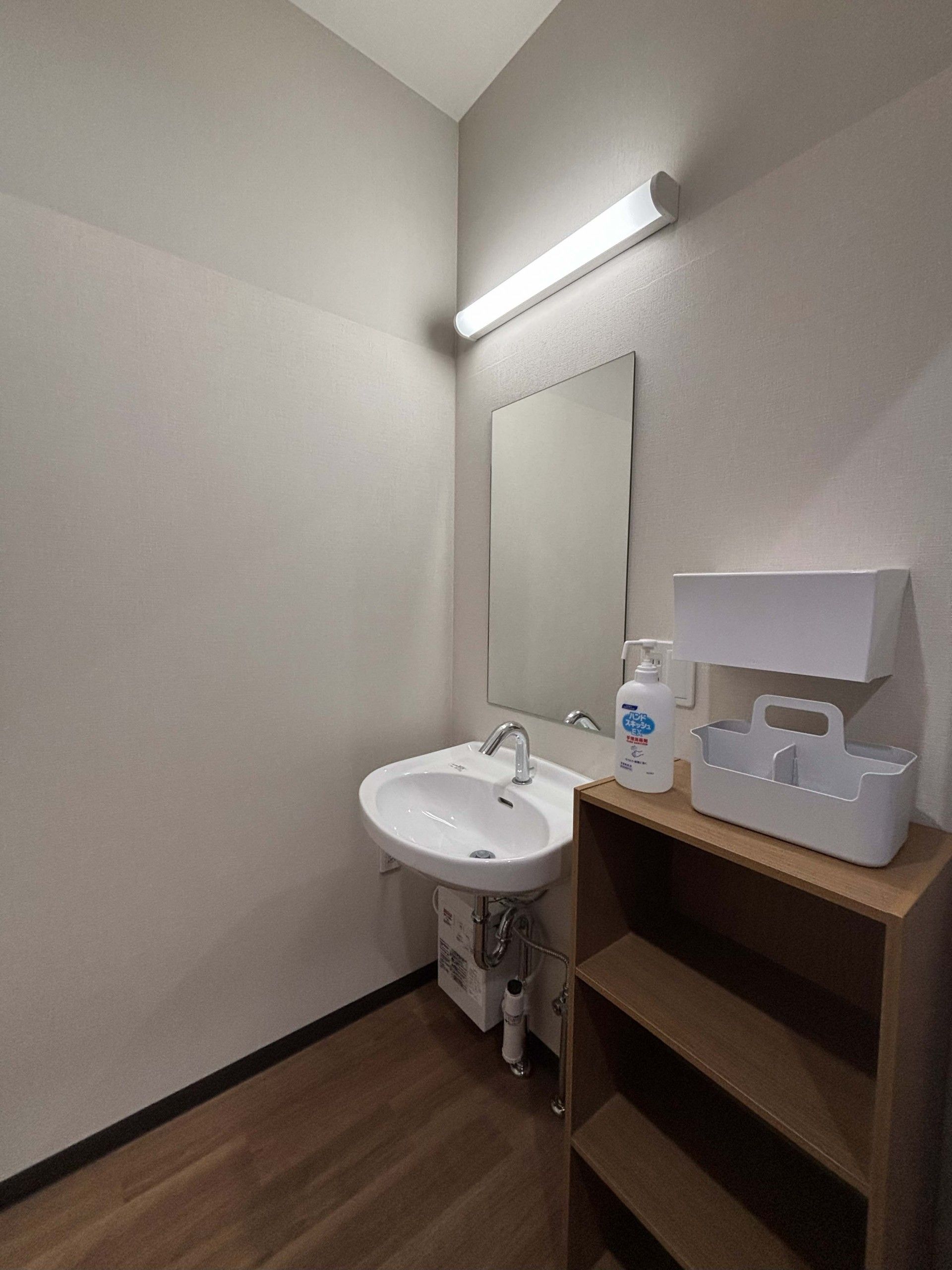 洗面台と収納棚の一角
