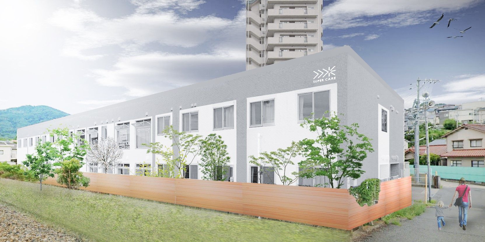 緑に囲まれた建物外観