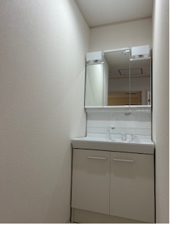 蛇口が複数あり、鏡付きの洗面台