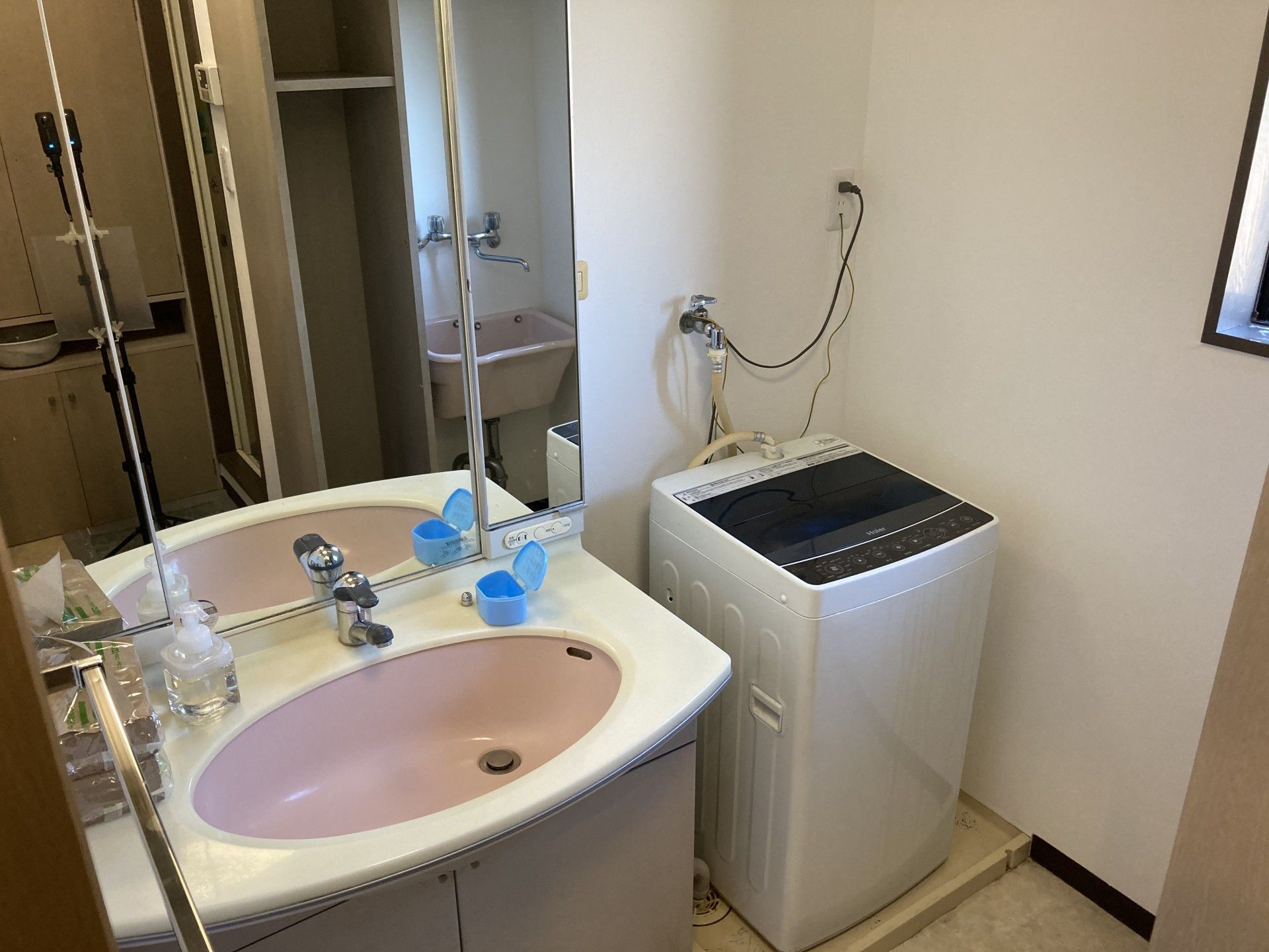 洗面台と洗濯機のある部屋