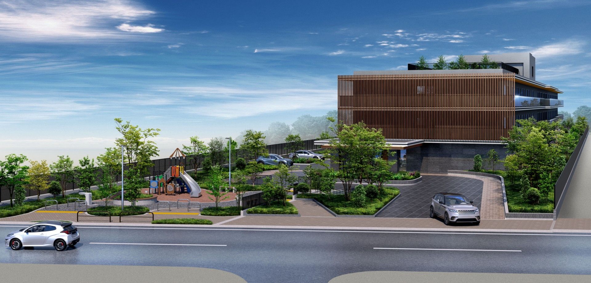 緑豊かな建物の外観