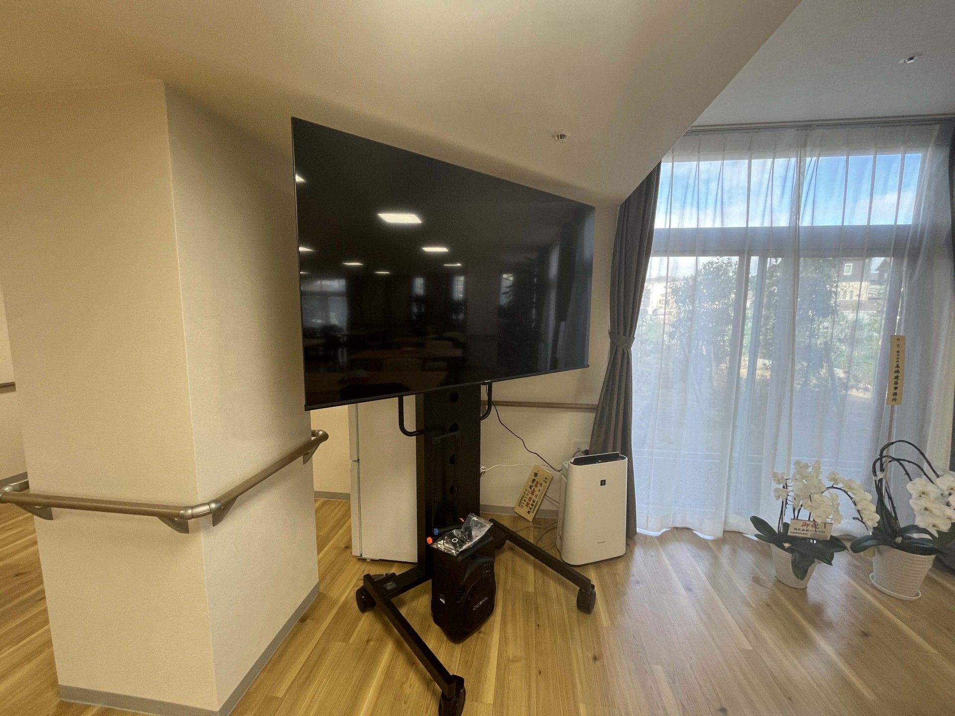 大きなテレビと窓辺