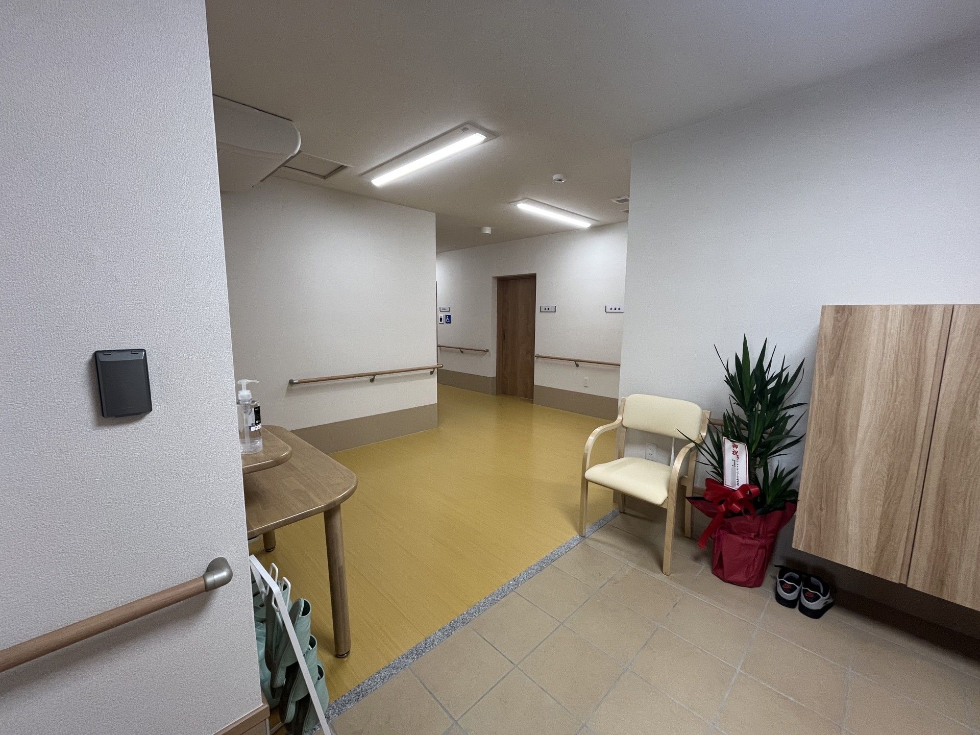 明るい廊下と椅子