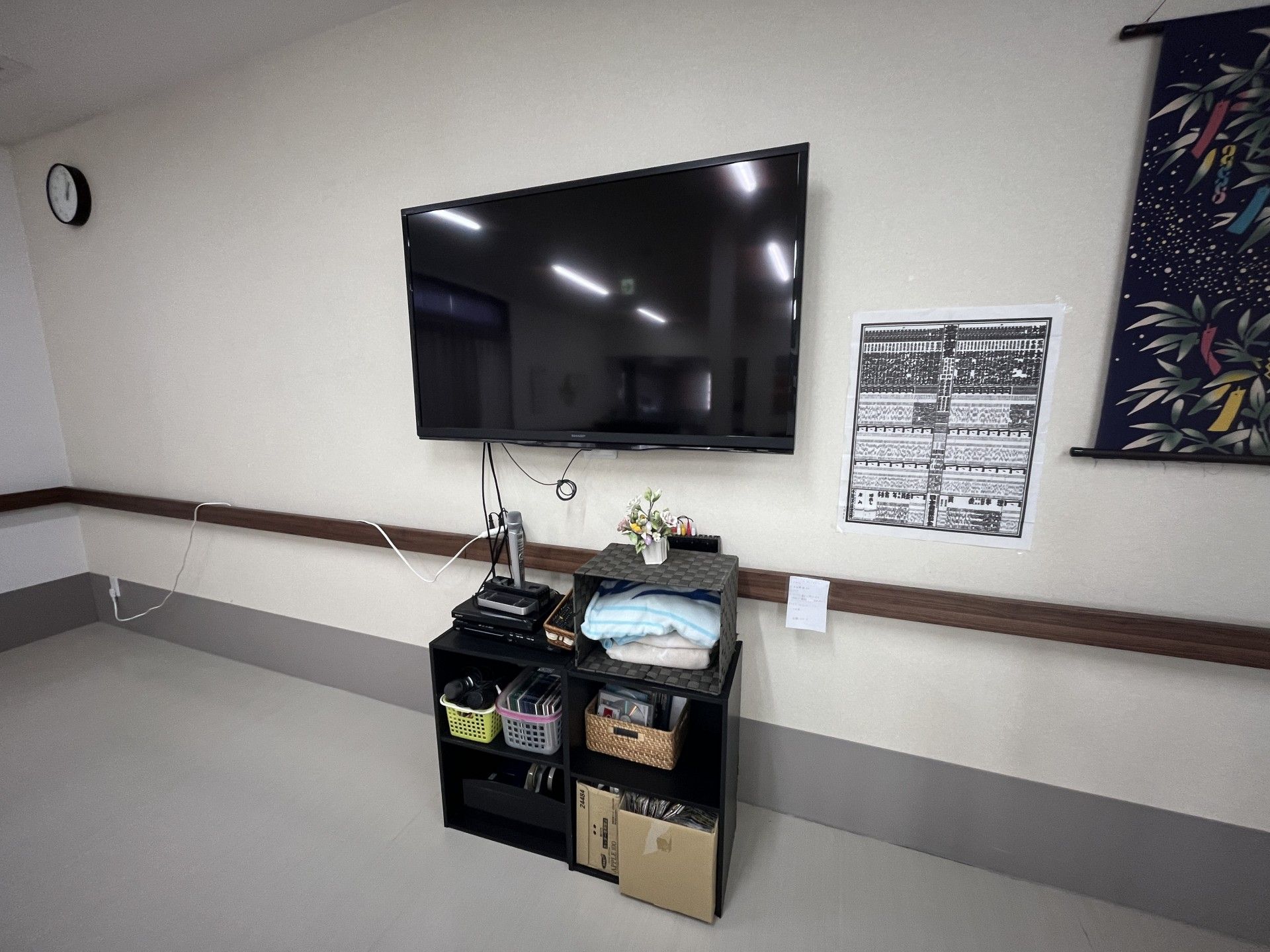 テレビと収納棚の壁面