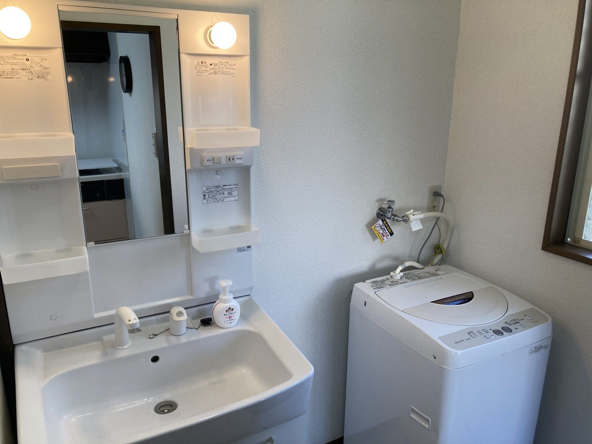 洗面台と洗濯機のある部屋