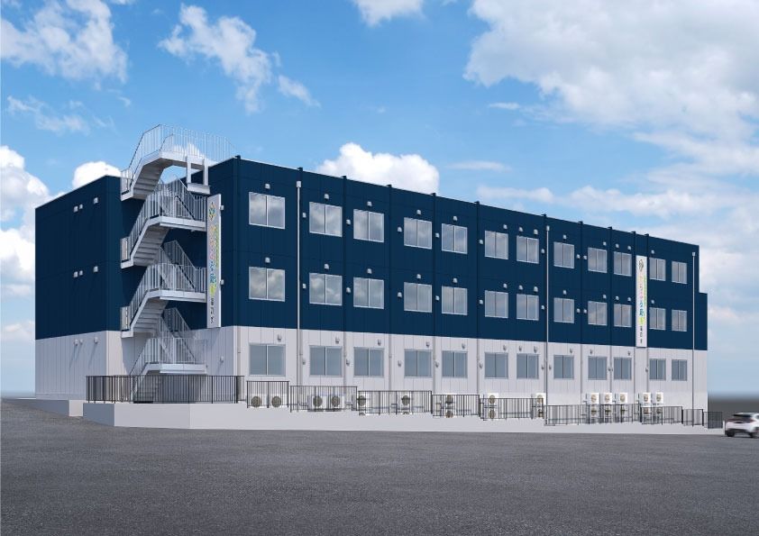 青い外壁の建物