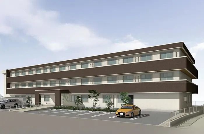 駐車場のある建物外観