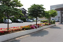 花壇が彩る入り口エリア