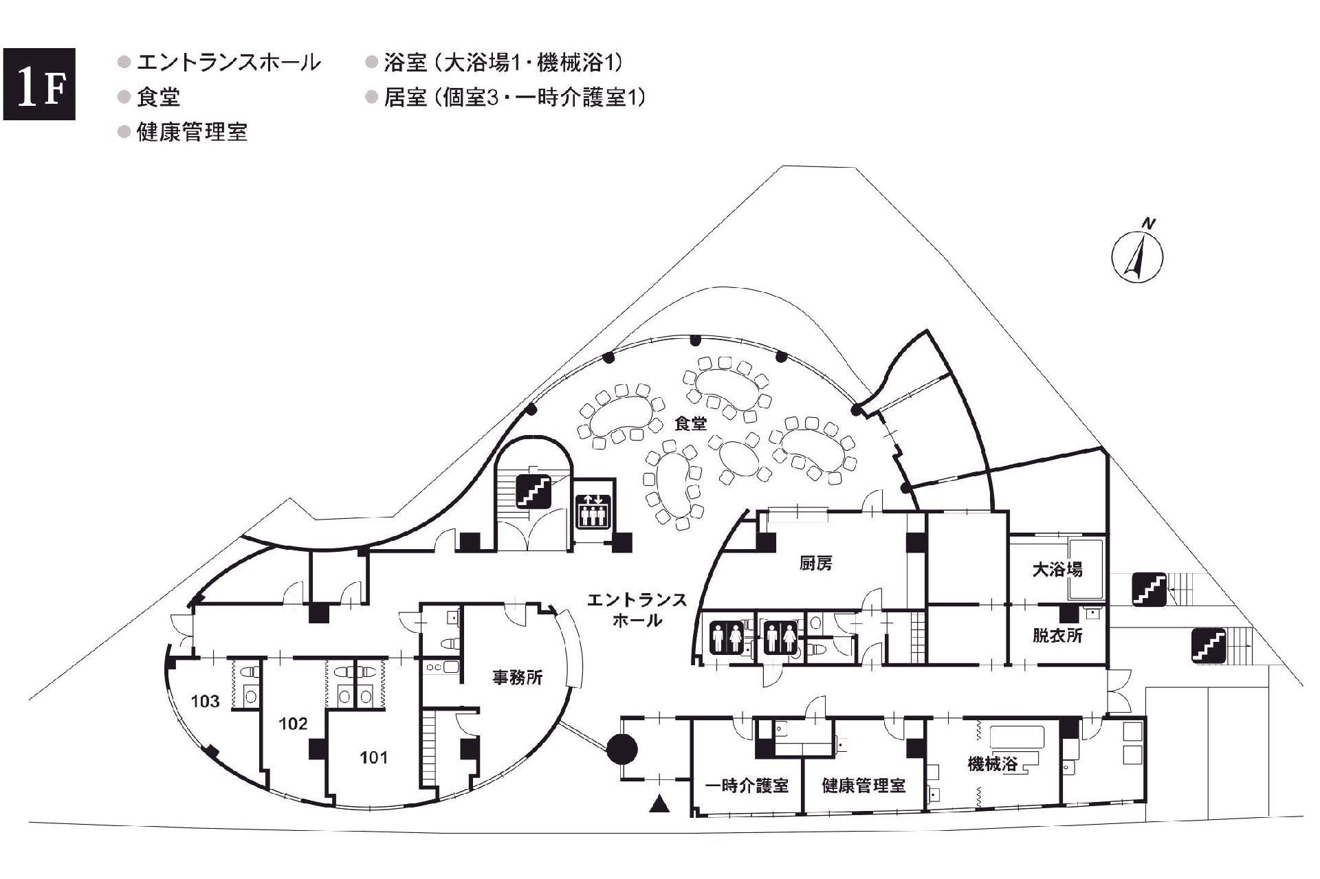 ライフコミューン船橋の1Ｆのフロアマップ