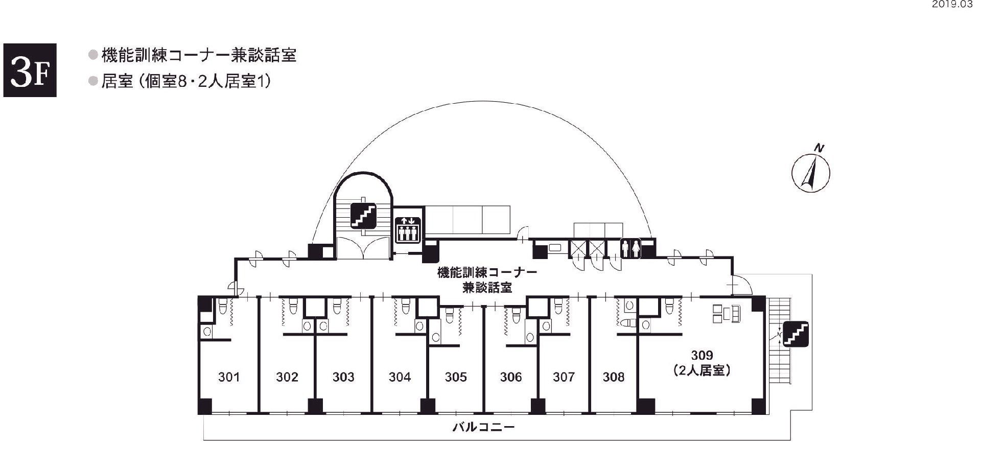 ライフコミューン船橋の3Ｆのフロアマップ